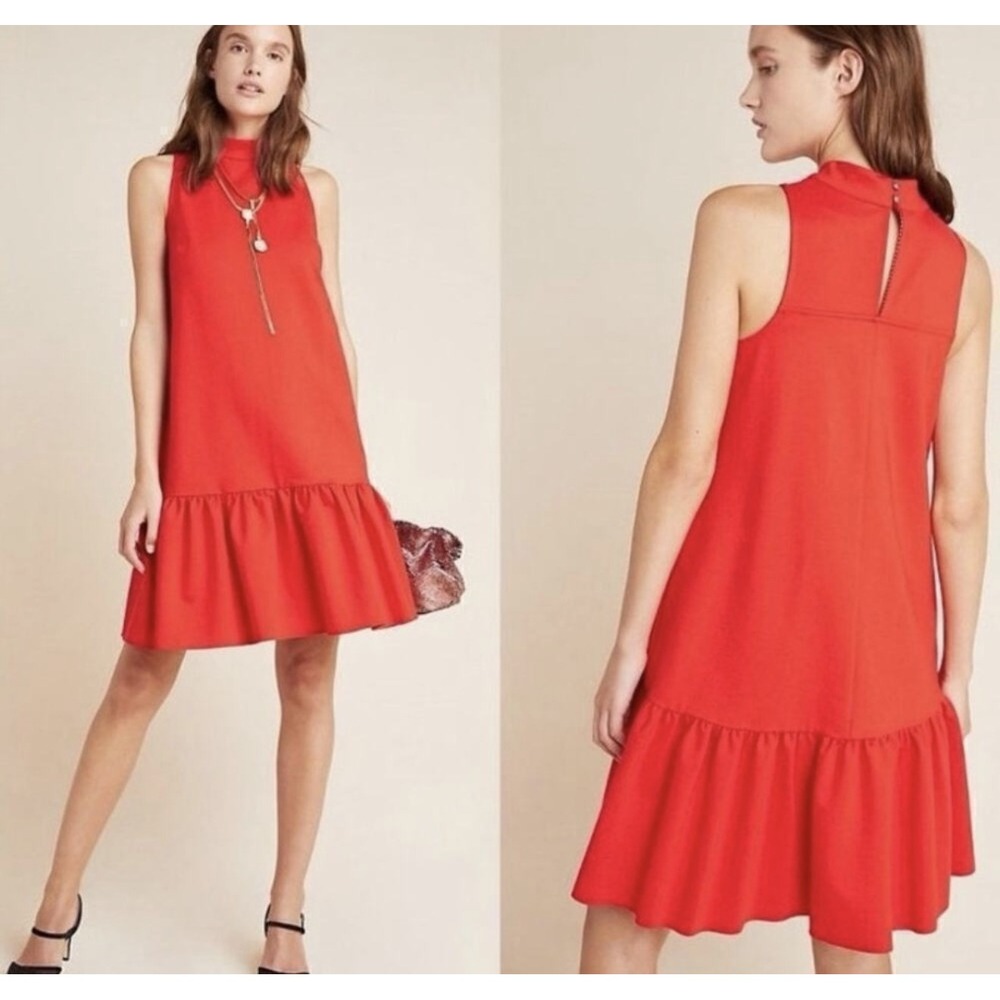 Maeve Anthropologie Alissa Swing Red Sleeveless Ruffle Hem Dress, Size 2X